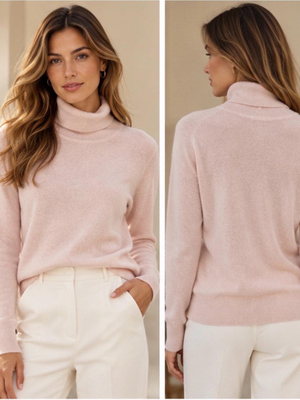 Quince Mongolian Cashmere Turtleneck Sweater Pink 100% Cashmere Size S